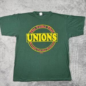 Vintage UNION Worker Shirt Mens L Green Crewneck USA Weekend Folks Short Sleeve